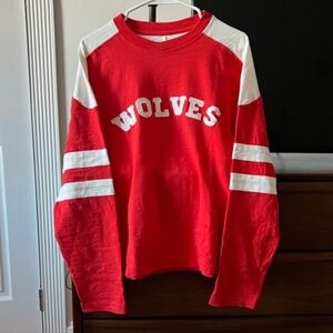 BDG Slapshot Jersey Long Sleeve Tee - WOLVES Red And White Size Large